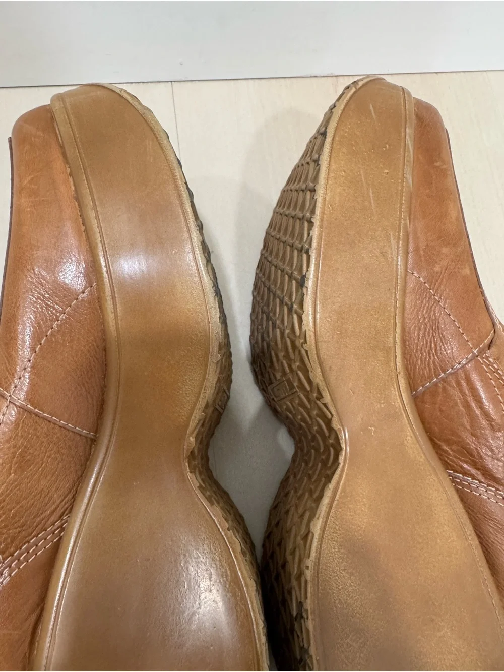 VTG Steve Madden Ink Y2K Tan Leather Chunky Platform Wedge Loafers 10 Vintage